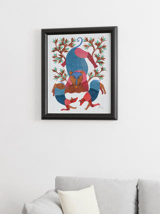 The Hunt Gond Art Painting- Unframed Kailash Pradhan