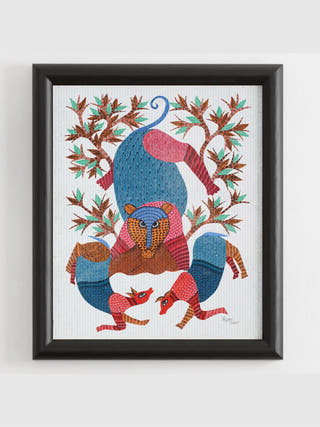 The Hunt Gond Art Painting- Unframed Kailash Pradhan