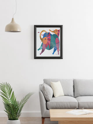 Two Elephants Gond Art Painting - Unframed Kailash Pradhan