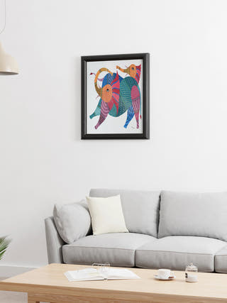 Two Elephants Gond Art Painting - Unframed Kailash Pradhan