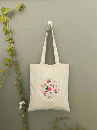 Floral Embroidered Patch Work Tote Bag