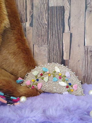 Jute Hand Embroidered Tassels Purse