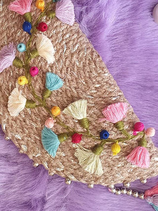Jute Hand Embroidered Tassels Purse