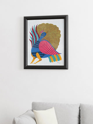 Dancing Peacock Gond Art Painting- Unframed Kailash Pradhan