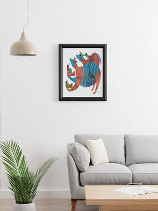 Nandi and Birds Gond Art Painting -Unframed Kailash Pradhan