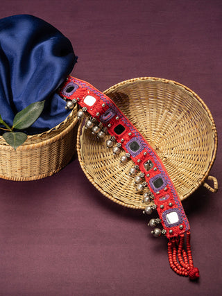 Statement Banjara Embroidery Choker With Beads Red Violet Sabala