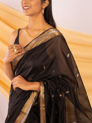 Handloom Maheshwar Silk Saree Black Ganesh Handloom