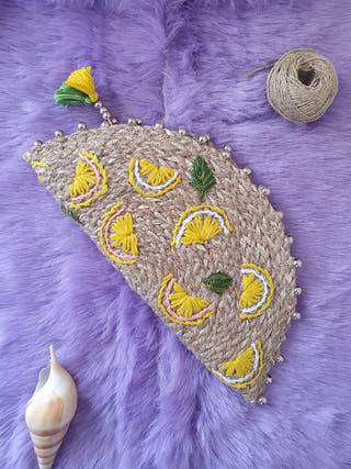 Jute Hand Embroidered Lime Purse
