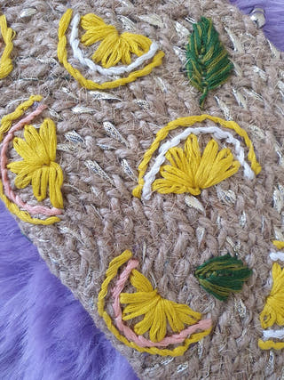 Jute Hand Embroidered Lime Purse