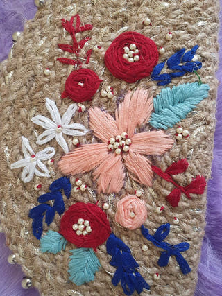 Jute Hand Embroidered Purse Multicolor