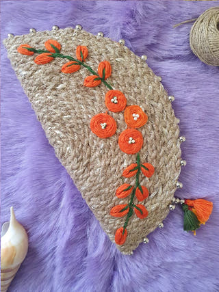 Jute Orange Embroidered Purse