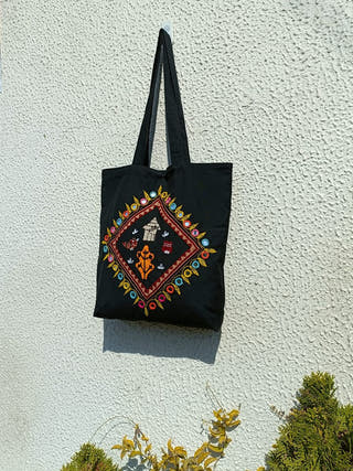 Applique Black Tote Bag