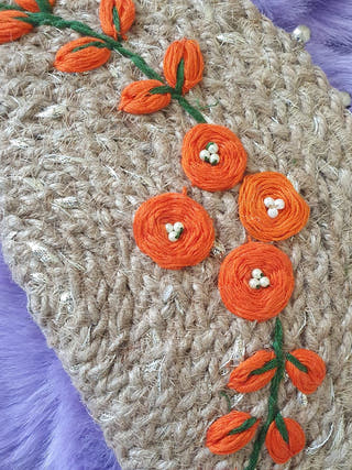 Jute Orange Embroidered Purse