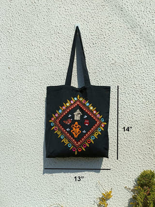 Applique Black Tote Bag