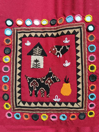 Maroon Applique & Embroidered Tote Bag