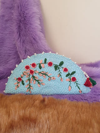 Dori Hand Embroidery Purse Aqua