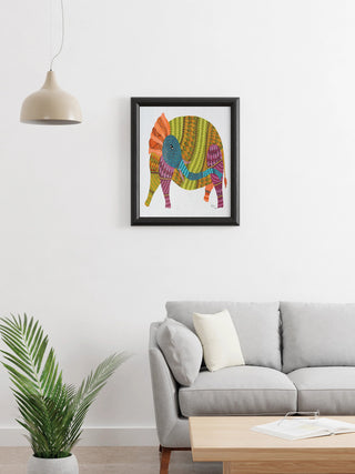Elephant Gond Art Painting- Unframed Kailash Pradhan