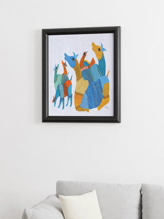 Flock of Deer Gond Art Painting- Unframed Kailash Pradhan