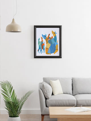 Flock of Deer Gond Art Painting- Unframed Kailash Pradhan