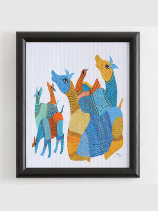 Flock of Deer Gond Art Painting- Unframed Kailash Pradhan