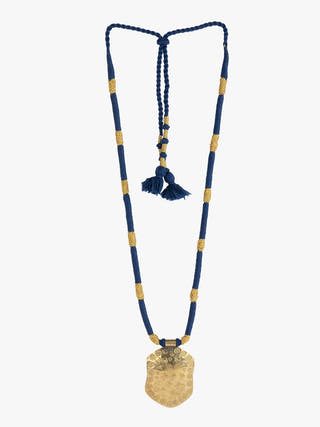 Navy Blue & Golden Patwa Thread Necklace with Gold-Toned Shield Pendant