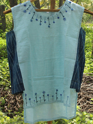 Cotton Hand Embroidered Sleeveless Top Blue Porgai