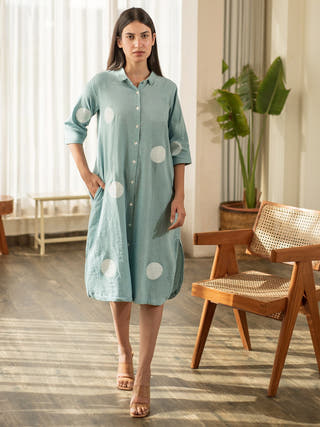 Blue Polka Shirt Dress