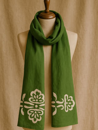 Hand Applique Cotton Stole | Green Floral