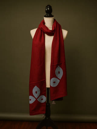 Hand Applique Cotton Stole | Red