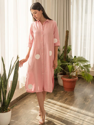 Pink Polka Shirt Dress