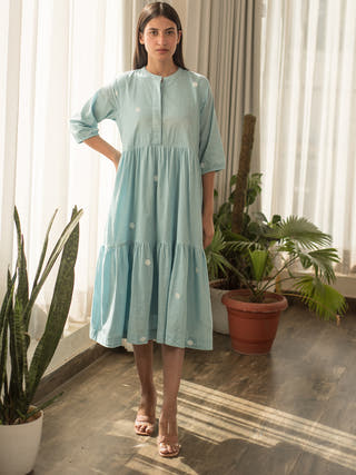 Blue Polka Dots Tier Dress