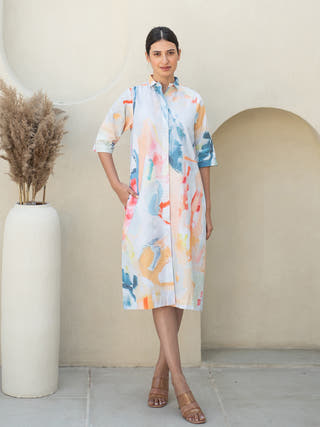 Multicolour Abstract Print Shirt Dress