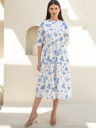 Doodle Print Elasticated Waist Dress