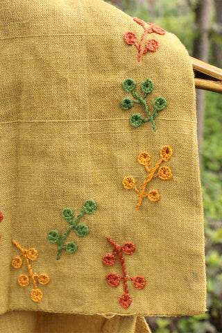 Organic CottonHand embroidered blouse Mustard Porgai