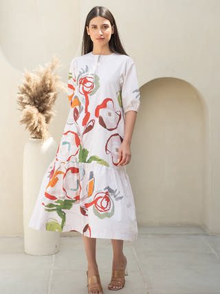 Floral Print Bottom Flare Dress