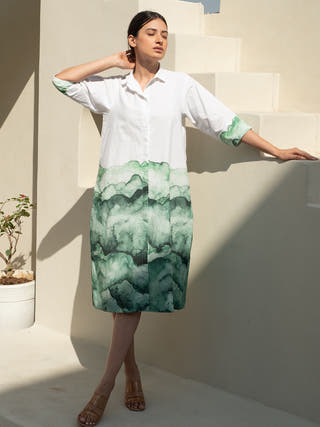 White and Green Shirt Dress
