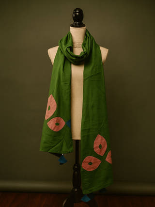 Hand Applique Cotton Stole | Green