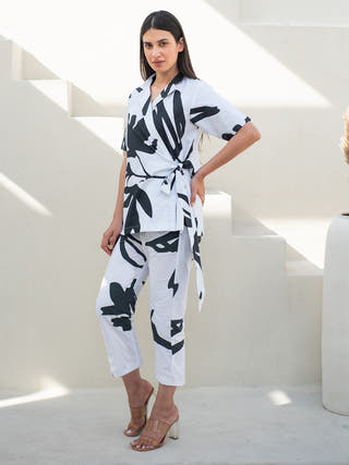 Black and White Print Jacket with Pant