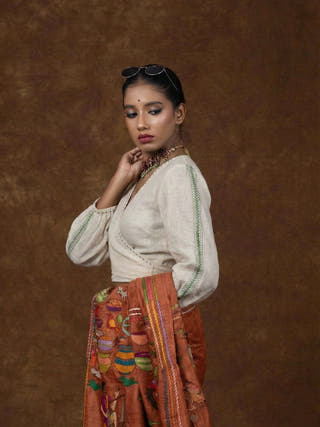 Hand Embroidered Cotton Dori Blouse | White