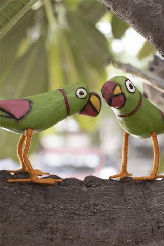Tota Handmade Wooden Birds Set Of 2 Green Veersingh Wooden Products