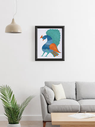 Peacock Gond Art Painting- Unframed Kailash Pradhan