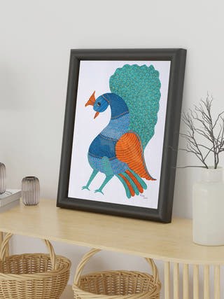 Peacock Gond Art Painting- Unframed Kailash Pradhan