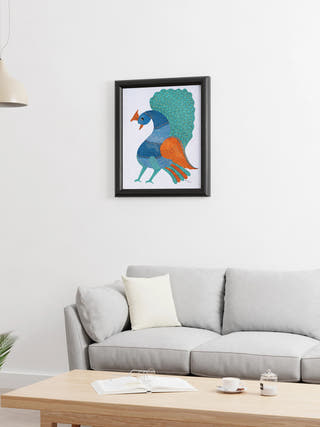 Peacock Gond Art Painting- Unframed Kailash Pradhan