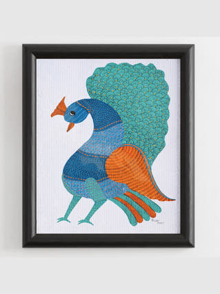 Peacock Gond Art Painting- Unframed Kailash Pradhan