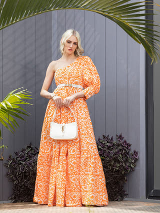 Tuscan Tangerine Fit & Flare Maxi Dress