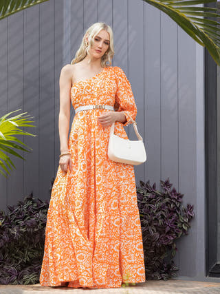 Tuscan Tangerine Fit & Flare Maxi Dress