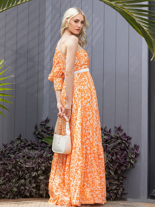 Tuscan Tangerine Fit & Flare Maxi Dress