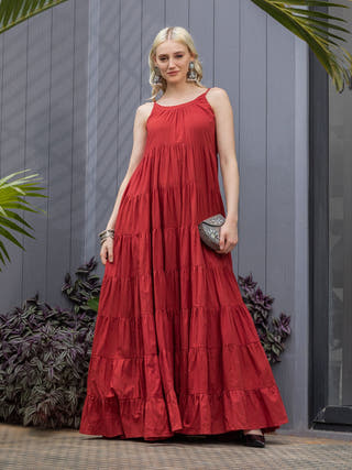 Rosewood Flare Tiered Detail Maxi Dress