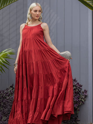 Rosewood Flare Tiered Detail Maxi Dress