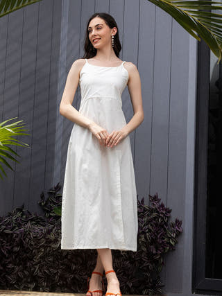 White Lily Thigh-High Slit A-Line Midi Dress